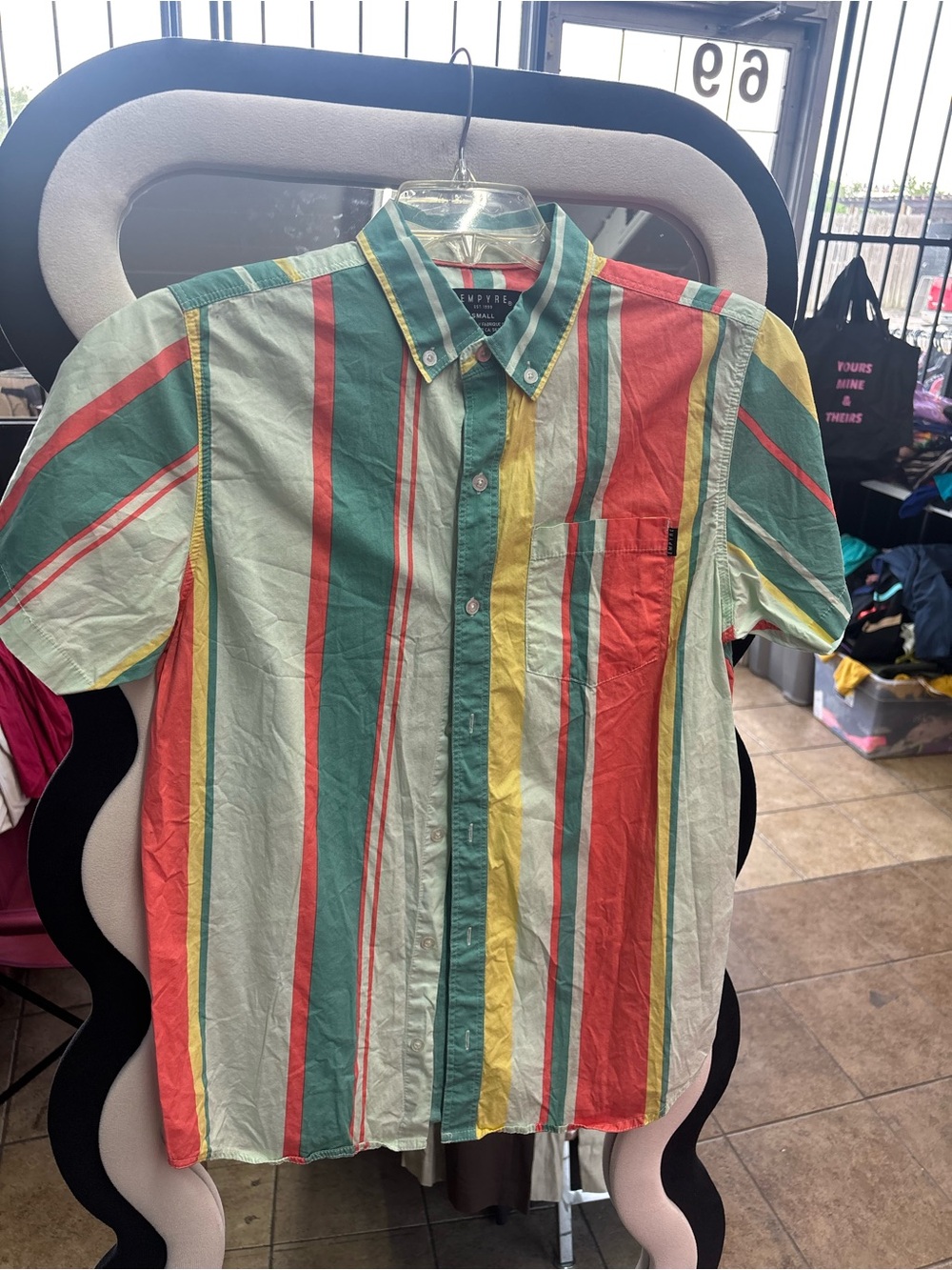 Empyre Multicolor Vertical Stripe Button-Down Shirt - Green/Red/Yellow